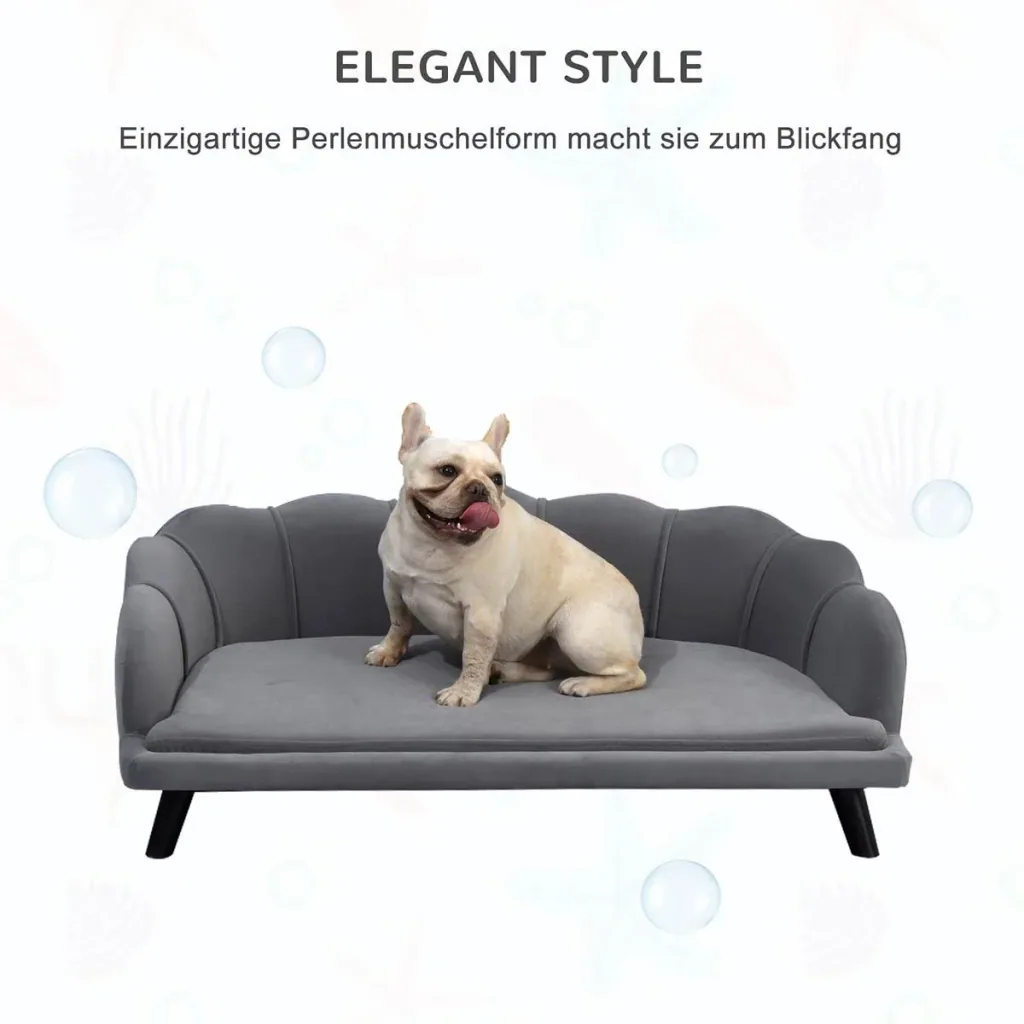Dog sofa with backrest, pet sofa with wooden legs, dog bed with soft cover, cat sofa, dark grey 98.5 x 60.5 x 35.5 cm