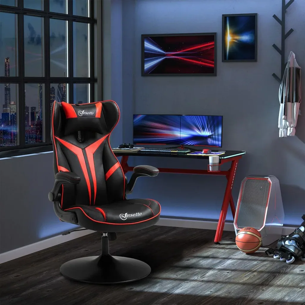 Gaming chair ergonomic computer chair with rocking function swivel chair height adjustable steel black+red 67 x 75 x 106-112