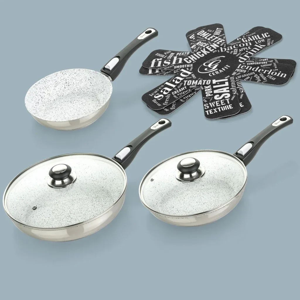 Cerafit Mont Blanc pan set with click handle, 7 pieces - stainless steel pans with special ceramic non-stick coating