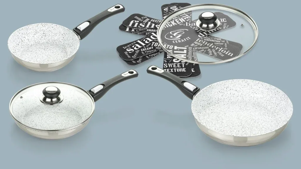 Cerafit Mont Blanc pan set with click handle, 7 pieces - stainless steel pans with special ceramic non-stick coating