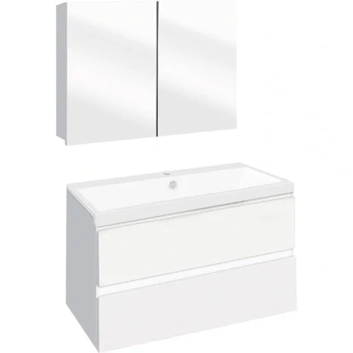 Concept bathroom furniture with mirror cabinet 80cm - White/White