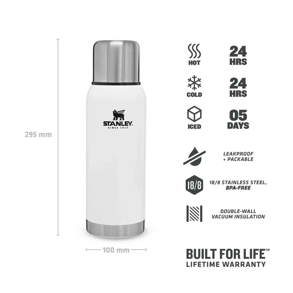Adventure vacuum bottle, 1.0 l, stainless steel, matte white, vacuum insulation, insulated drinking cup