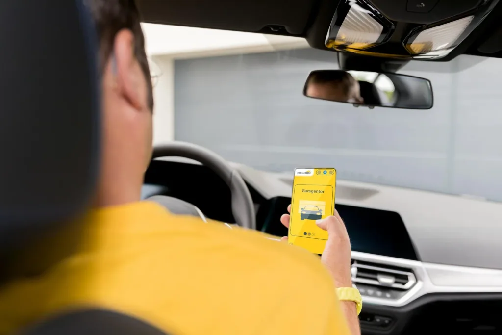 Smartphone garage door opener with LED