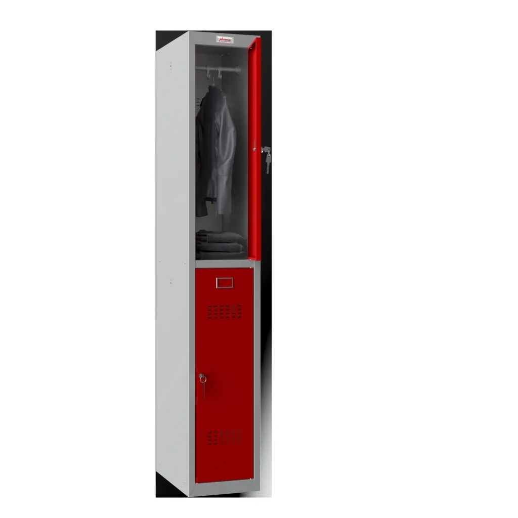 Locker PL Series - 2 doors with key locks, grey-red