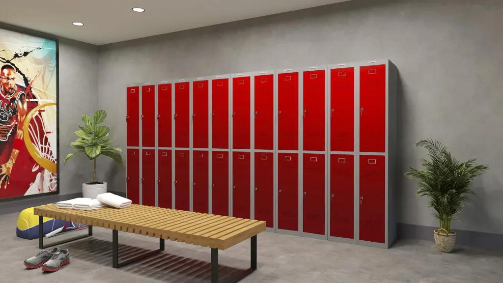 Locker PL Series - 2 doors with key locks, grey-red