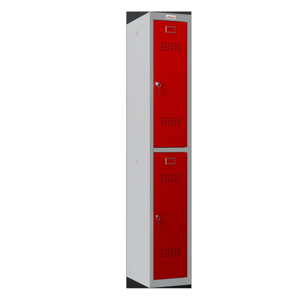 Locker PL Series - 2 doors with key locks, grey-red