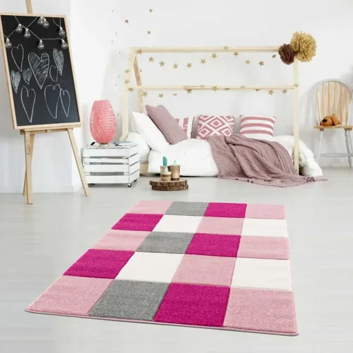 Livone kindertapijt patchwork roze, Tapijtmaat: 160 x 230 cm