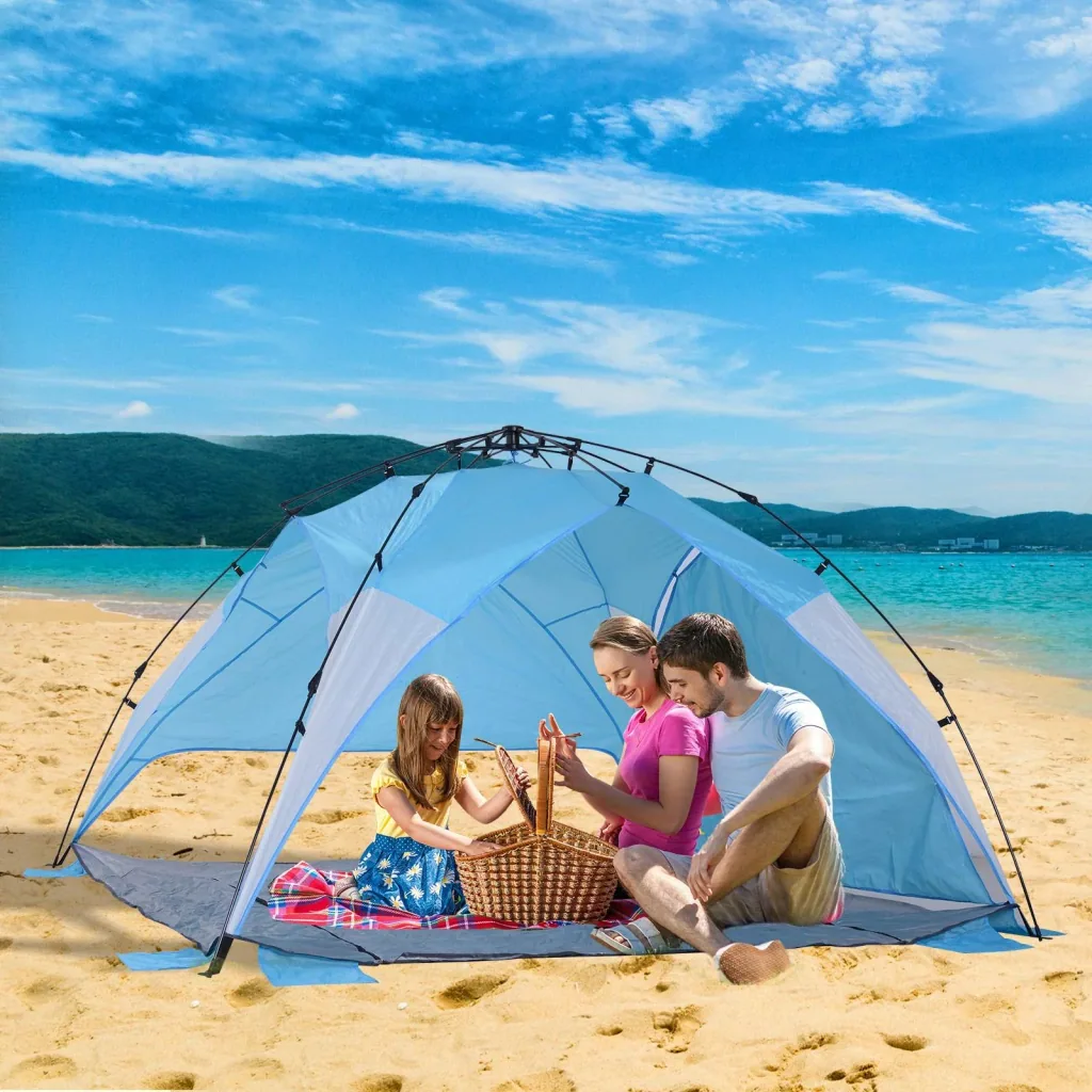 Automatic beach shelter pop up tent outdoor with floor window carrying bag 3 4 people 250 x 250 x 155 cm