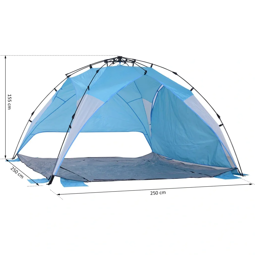 Automatic beach shelter pop up tent outdoor with floor window carrying bag 3 4 people 250 x 250 x 155 cm