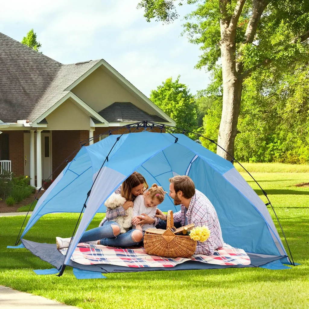 Automatic beach shelter pop up tent outdoor with floor window carrying bag 3 4 people 250 x 250 x 155 cm