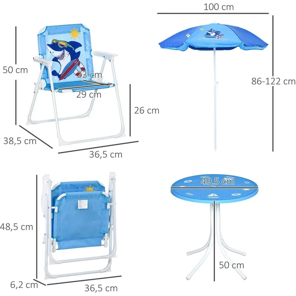 Garden table set for 3-6 year olds, shark design, blue