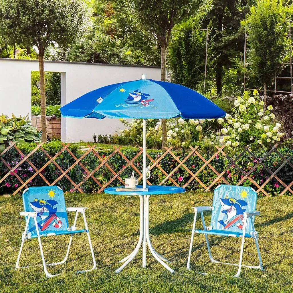 Garden table set for 3-6 year olds, shark design, blue