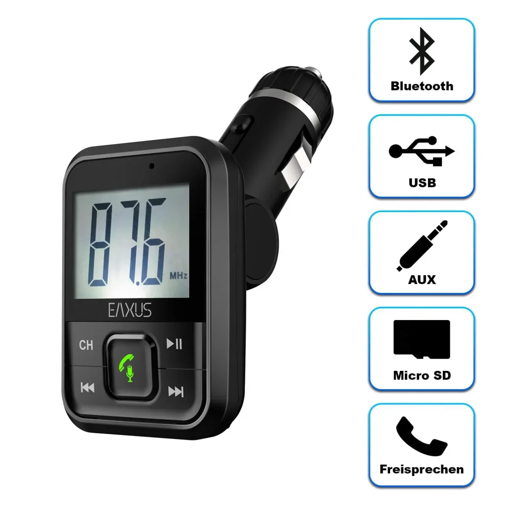 Bluetooth FM transmitter with hands-free function + USB car charger with emergency hammer