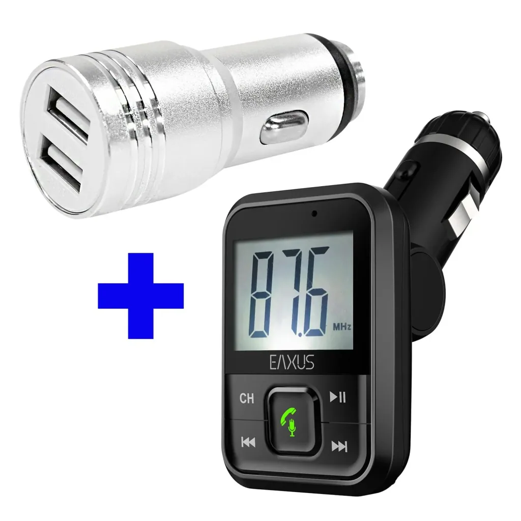 Bluetooth FM transmitter with hands-free function + USB car charger with emergency hammer