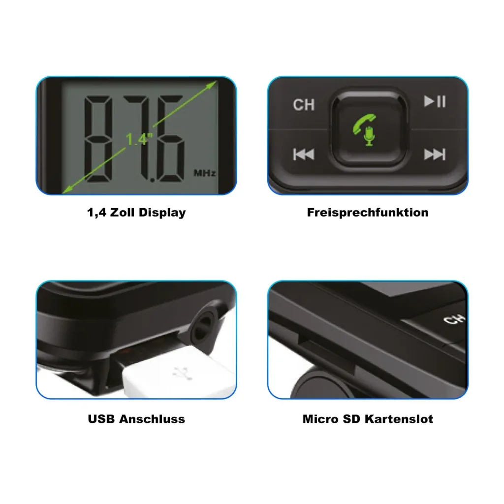 Bluetooth FM transmitter with hands-free function + USB car charger with emergency hammer