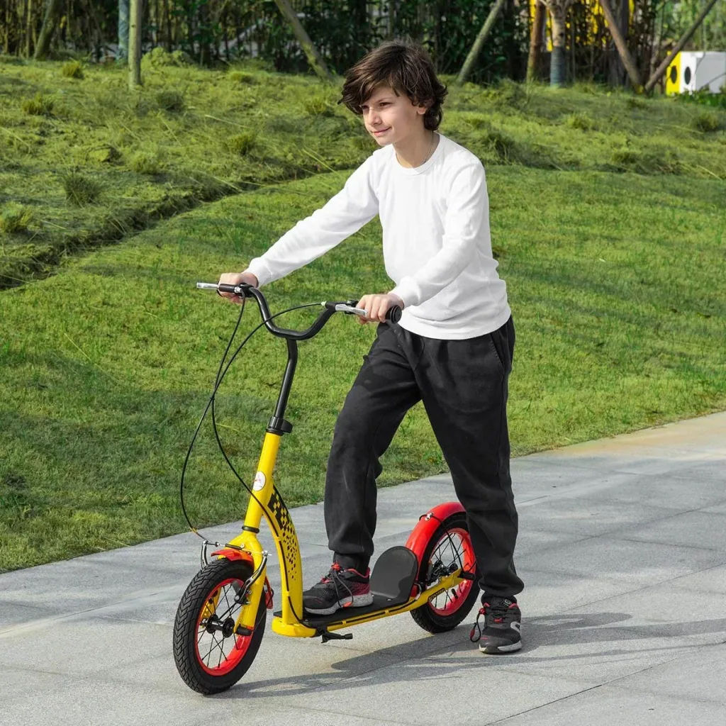 Children's scooter with 12'' pneumatic tires from 5 years black/yellow 118 x 55.5 x 85-100.5 cm