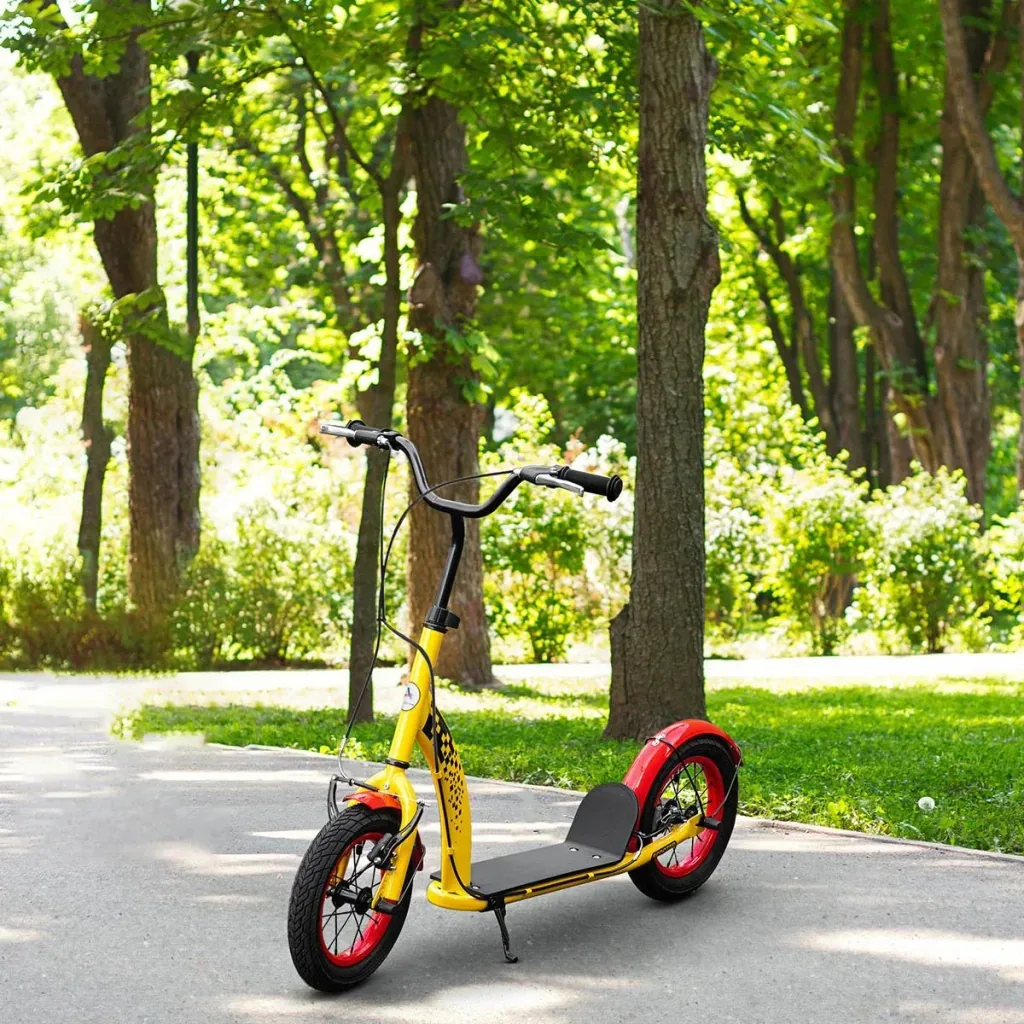 Children's scooter with 12'' pneumatic tires from 5 years black/yellow 118 x 55.5 x 85-100.5 cm