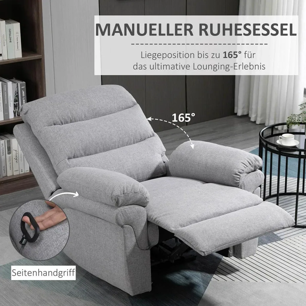 Relaxing chair with reclining function, single sofa, adjustable lounger, 165° tiltable, recliner chair, TV chair for the living room