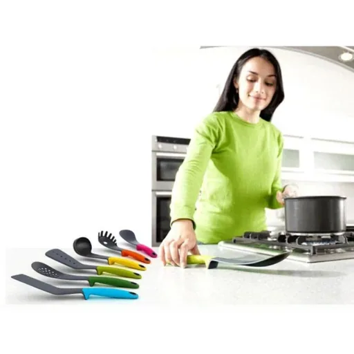 7-piece kitchen accessory set - multicolor - serving spoon, spatula, spaghetti spoon, ladle, spatula, skimmer
