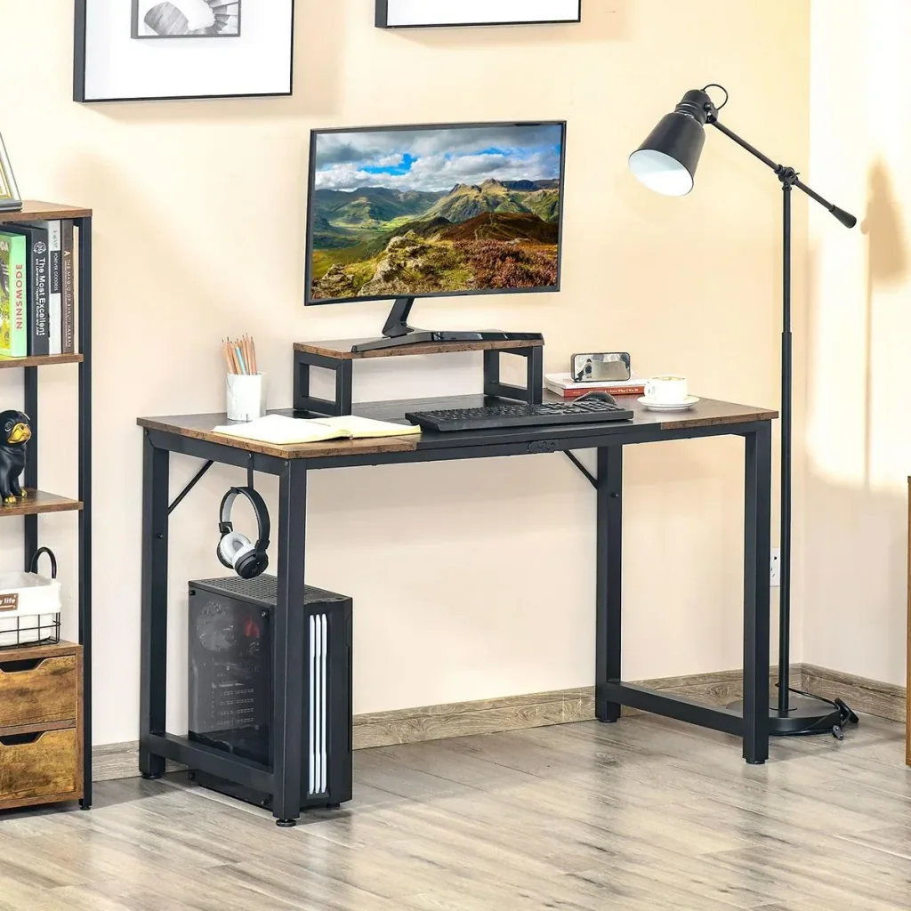 Computer desk PC table office table industrial style chipboard metal rustic brown+black 120 x 60 x 73.5 cm