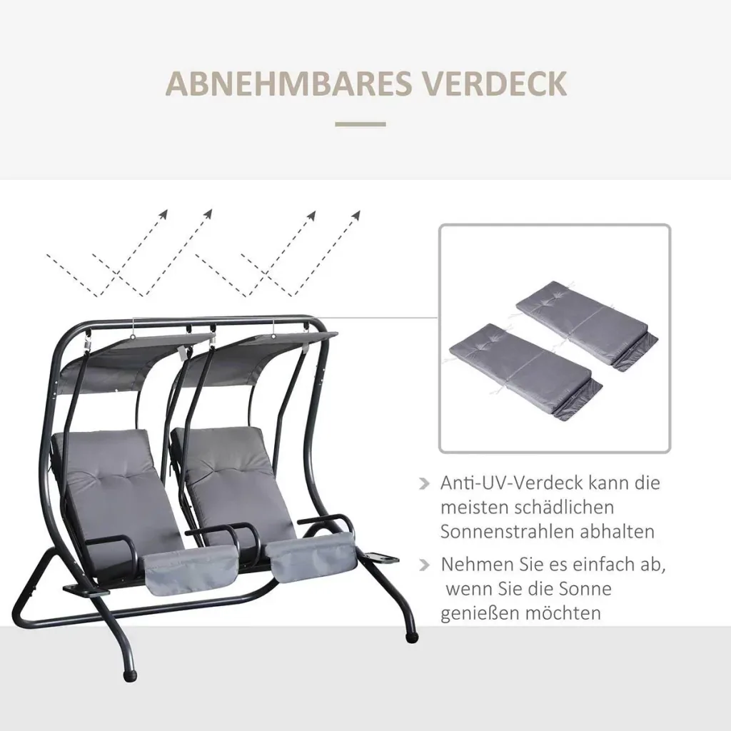 2 seater porch swing garden swing with sunroof garden chair seat with spray cotton Oxford fabric PE coating