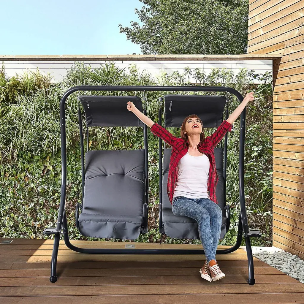 2 seater porch swing garden swing with sunroof garden chair seat with spray cotton Oxford fabric PE coating