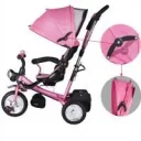 Children's tricycle - Pink - push bar, folding roof, folding footrest, basket