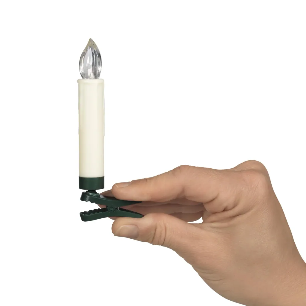 Wireless LED Christmas tree candles, cream-white, battery-operated, with clip holder and remote control, warm white, 16 pieces