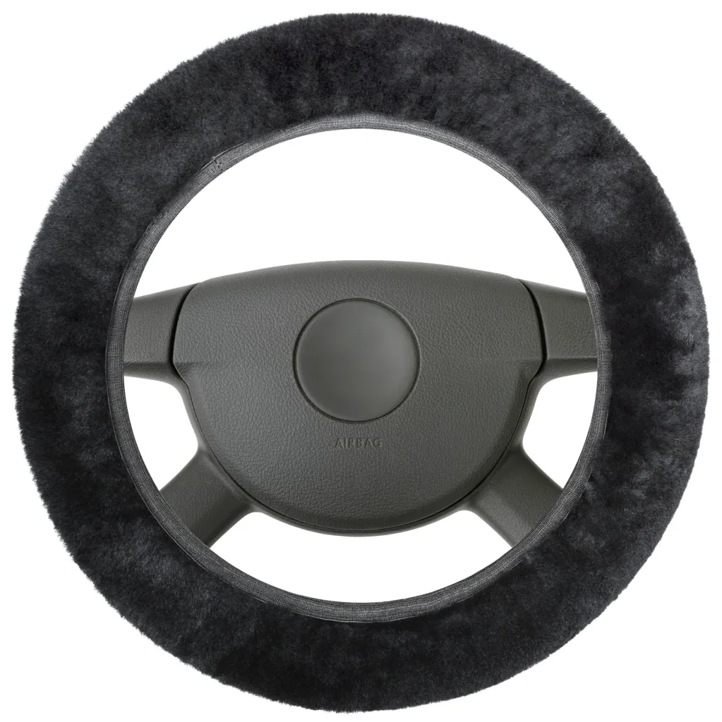 Lambskin steering wheel cover - steering wheel protector in black