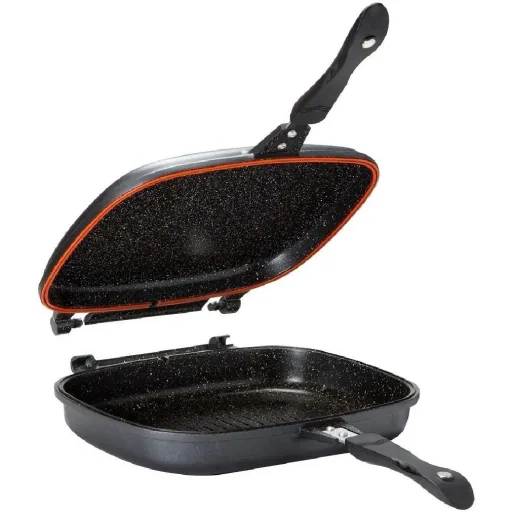 Double pan / grill pan - 32 cm - cast aluminum - reversible grill pan - burgundy