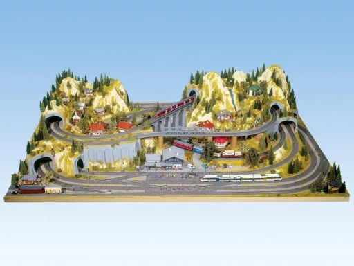 Finished terrain Silvretta-220 x 140cm, 52cm high, colored and grassed, on wooden frame