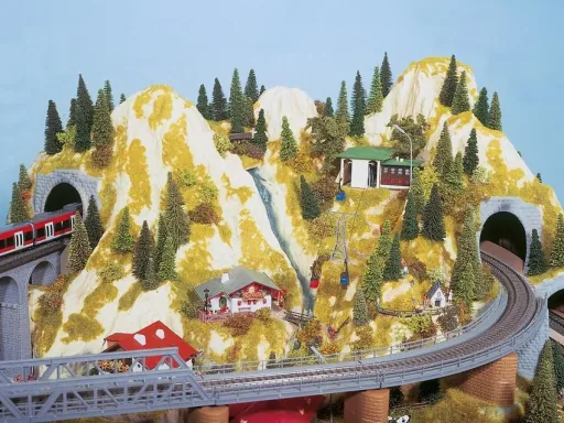 Finished terrain Silvretta-220 x 140cm, 52cm high, colored and grassed, on wooden frame