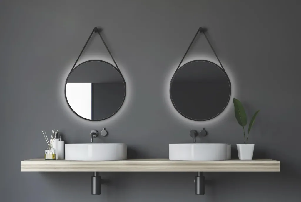 Decorative round wall mirror with indirect LED lighting in matt black Ø 50 cm