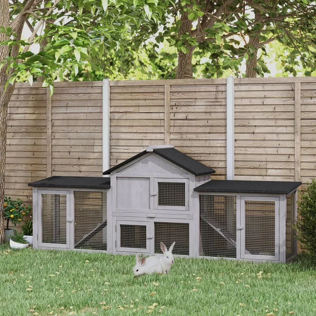 Dwarf rabbit hutch with outdoor enclosure 210 cm x 45.5 m x 84.5 cm