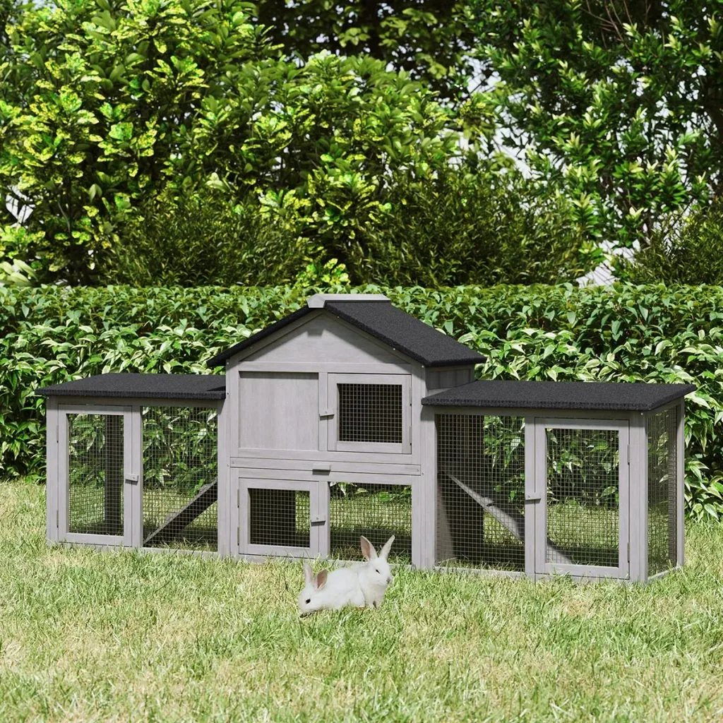 Dwarf rabbit hutch with outdoor enclosure 210 cm x 45.5 m x 84.5 cm