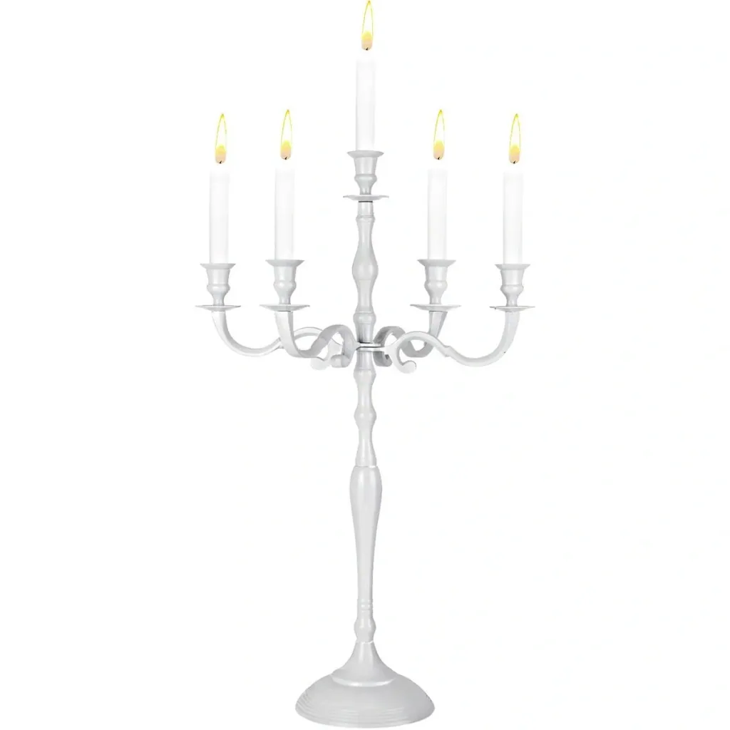 Candlestick white glossy aluminum 60cm 5-armed