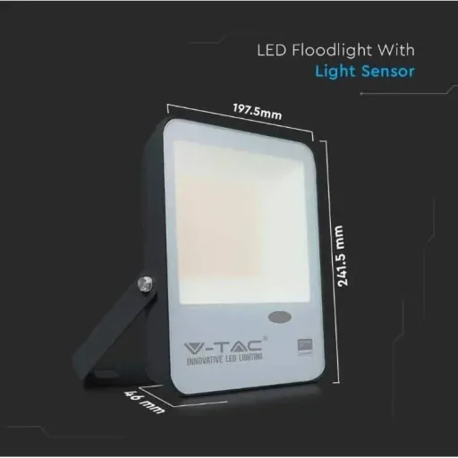 VT-57S LED floodlight with day/night sensor - 50 W - 5000 Lm - 6500K - black