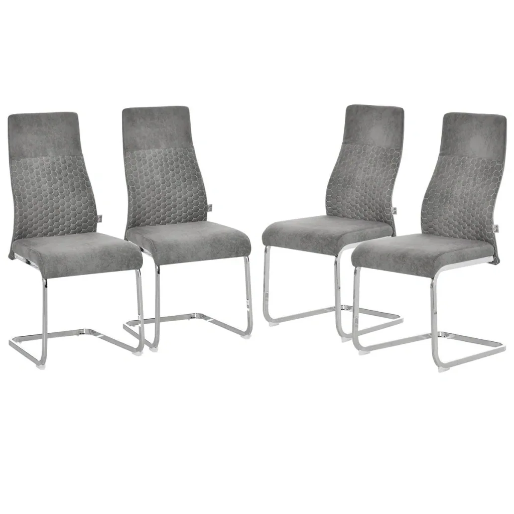 Dining room chairs set of 4 kitchen chairs with backrest seat velvet-touch steel grey 45 x 61 x 98 cm S-shaped dining group
