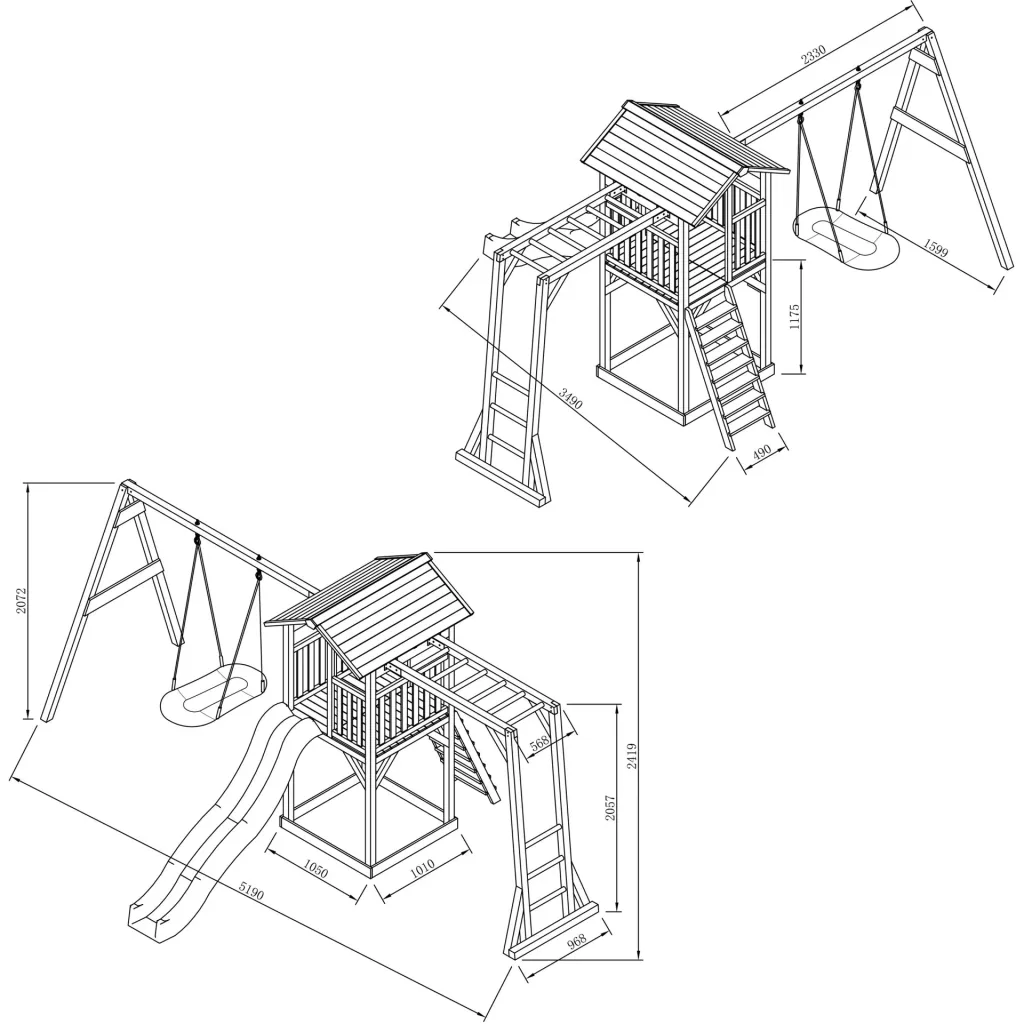 Beach Tower play tower with climbing frame and Roxy nest swing - grey slide