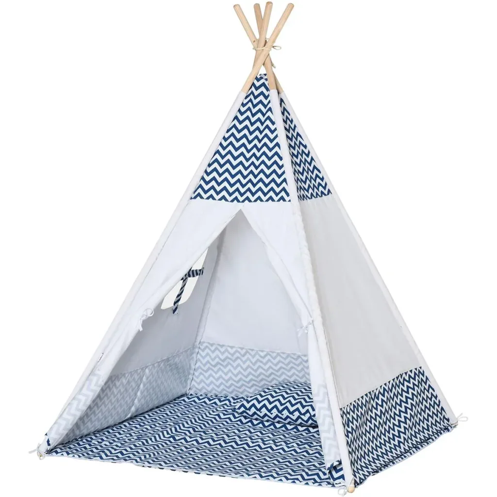 Tipi tent for children - incl. floor mat and pillow - blue/white - 120 x 120 x 155 cm