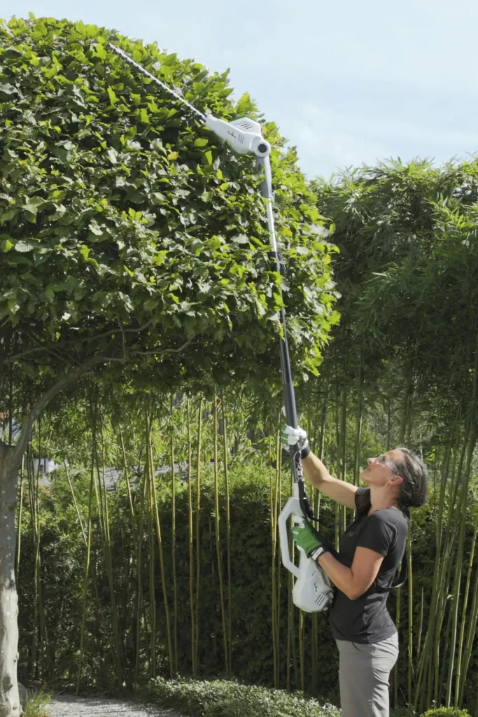 Cordless telescopic 3-in-1 garden set - consisting of hedge trimmer and chainsaw attachment with battery and charger