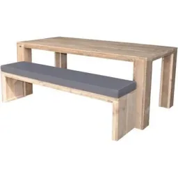 Robust scaffolding wooden table with wide block legs 150/95 cm