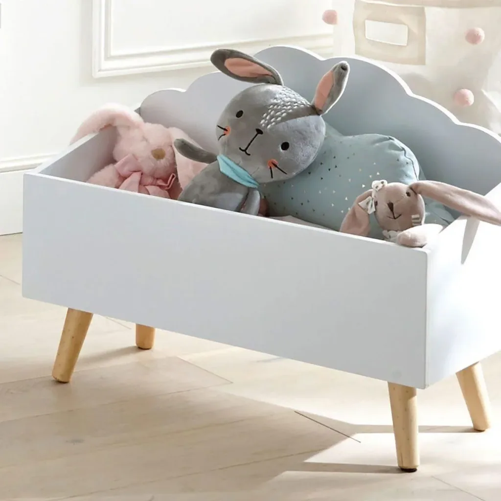 Wooden toy chest - white - 58x28x45 cm