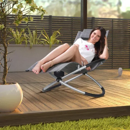 Folding lounger with rocking function - grey - 170x75x82 cm