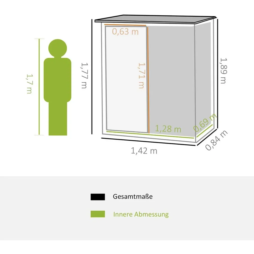 Garden shed - steel - 142 x 84 x 189 cm