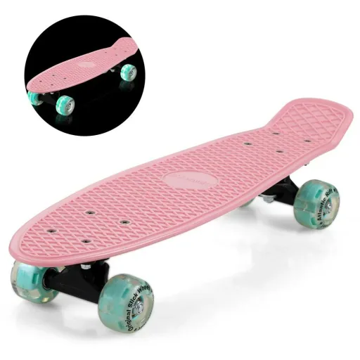 Skateboard with LED lighting - Pink & Mint - 57 cm