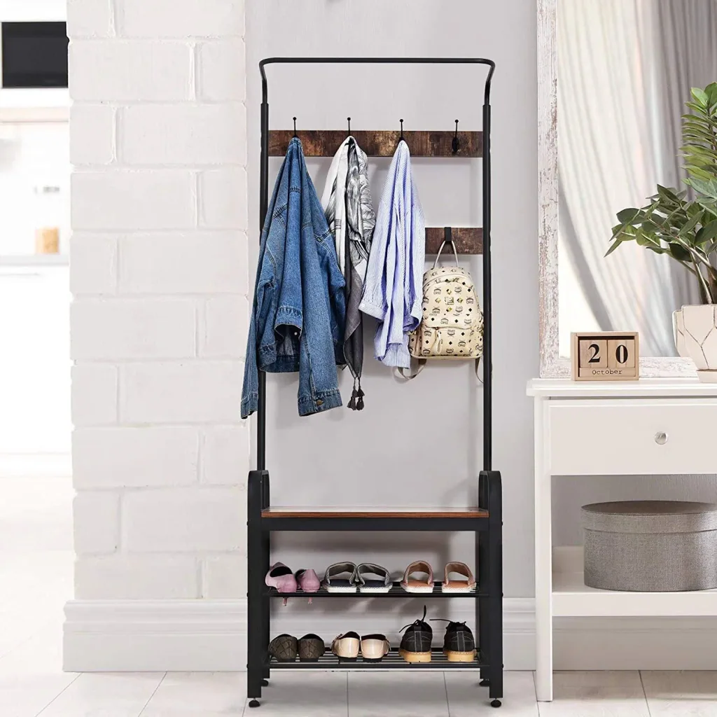 Clothes rack with shoe bench