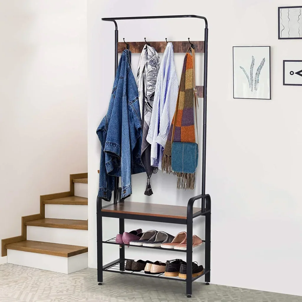 Clothes rack with shoe bench