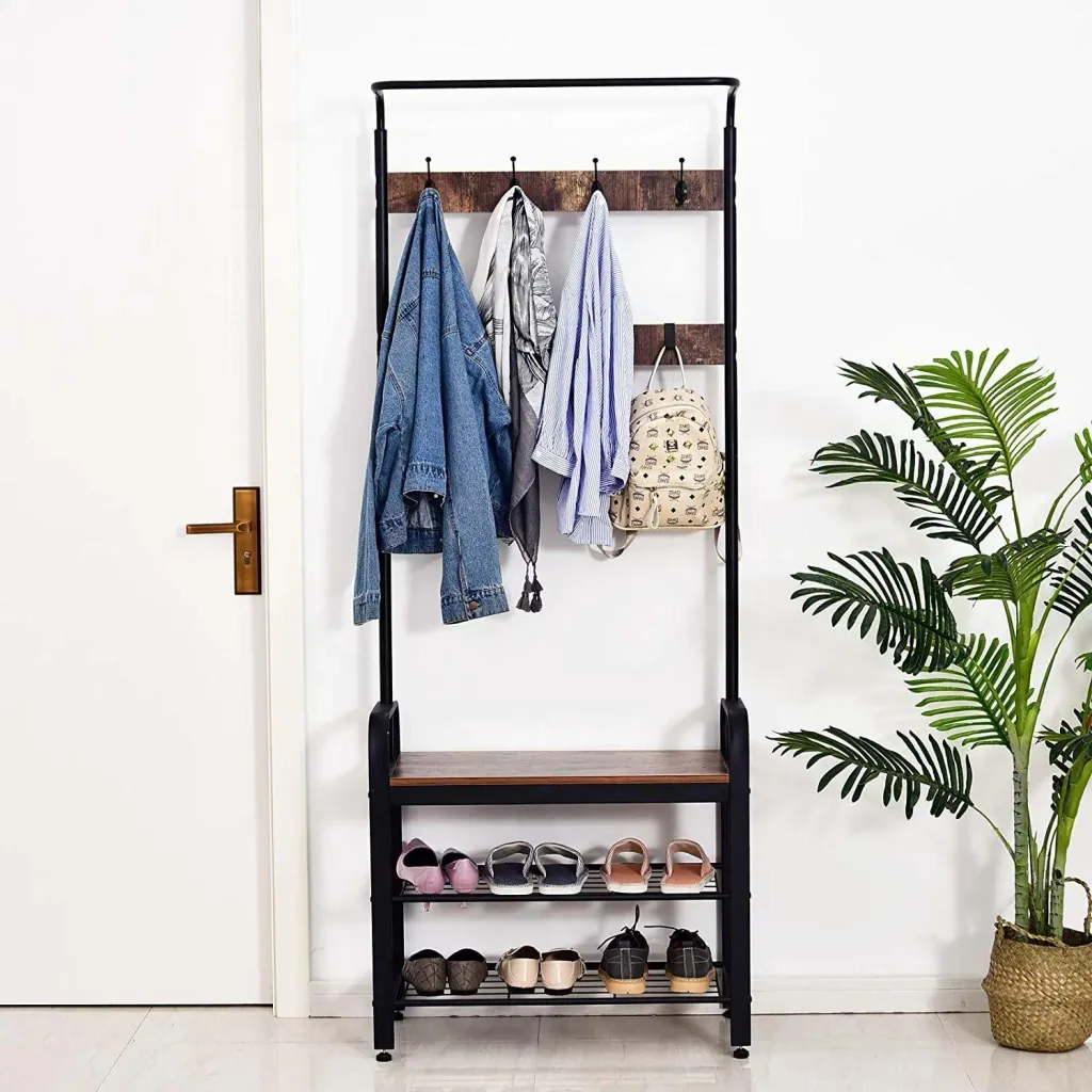 Clothes rack with shoe bench