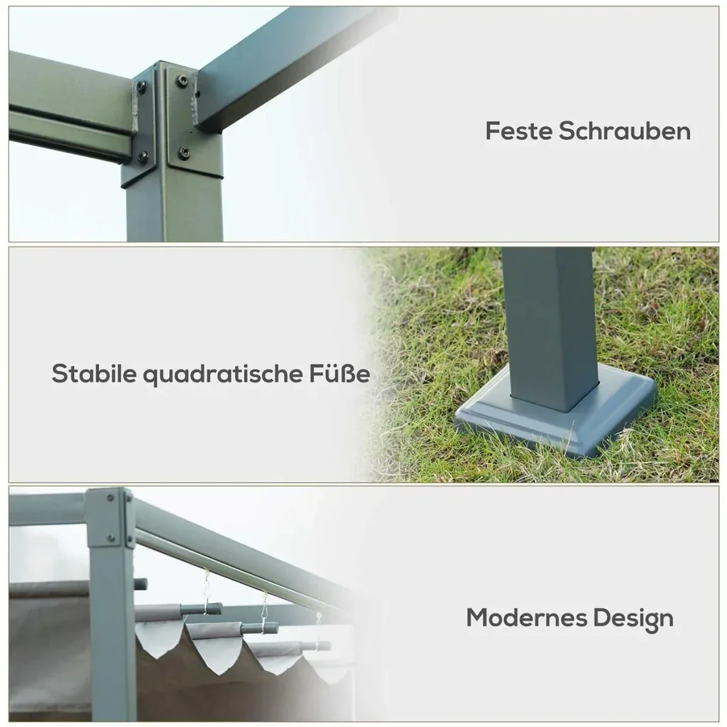 Pergola Pavilion Patio Cover with Sliding Roof Polyester Grey 298 x 213 x 222 cm